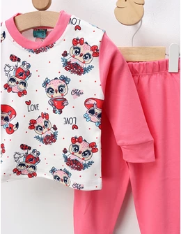 Pijama Cool Owl, alb-roz