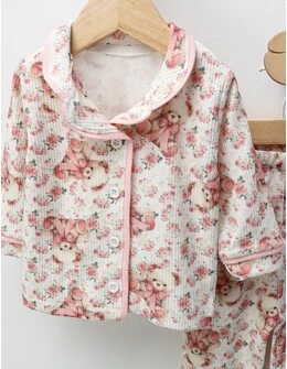 Pijama imprimata Fetita Ursulet, cu roz
