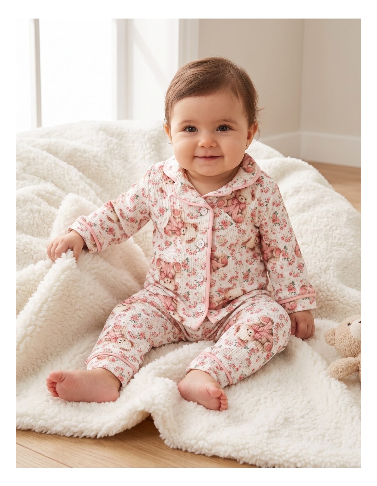 Pijama imprimata Fetita Ursulet, cu roz