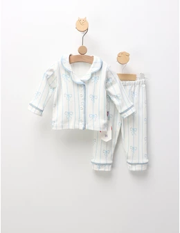 Pijama imprimata Fundite, alb-blue