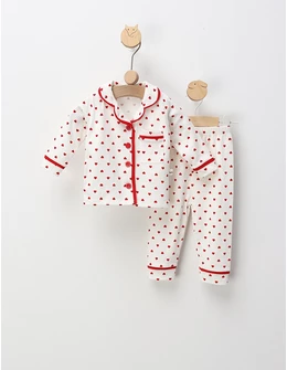 Pijama imprimata Inimioare, alb-rosu