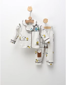 Pijama imprimata Snoopy si Charlie, alb-gri