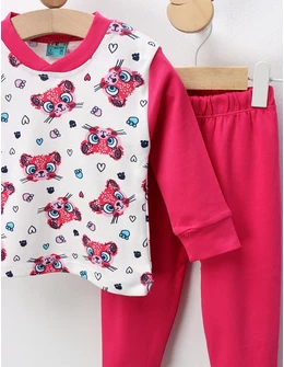 Pijama Love Cats, alb-ciclam