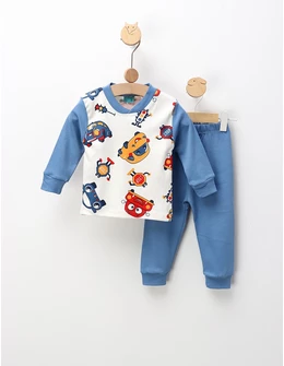 Pijama Masinute in Intersectie, alb-albastru