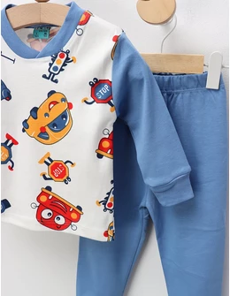 Pijama Masinute in Intersectie, alb-albastru