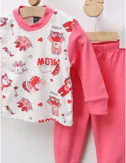 Pijama Meow Cats, alb-roz