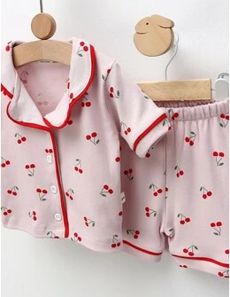 Pijama MS, Cu Ciresele, roz prafuit-rosu