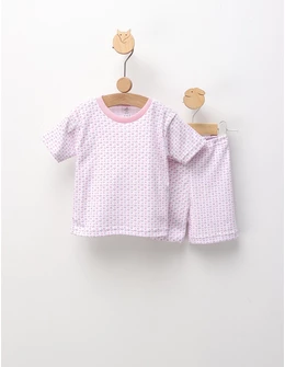 Pijama MS imprimata Forme, cu roz