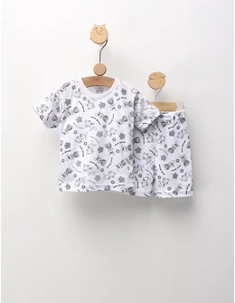 Pijama MS imprimata Sweet Friends, cu gri
