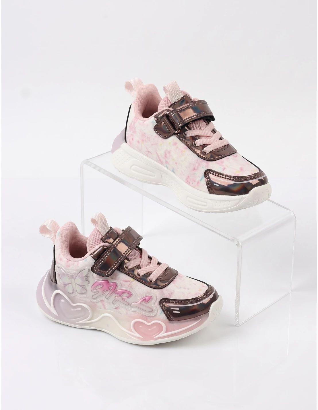 Adidasi Clibee cu luminite Raisa, roz-gri