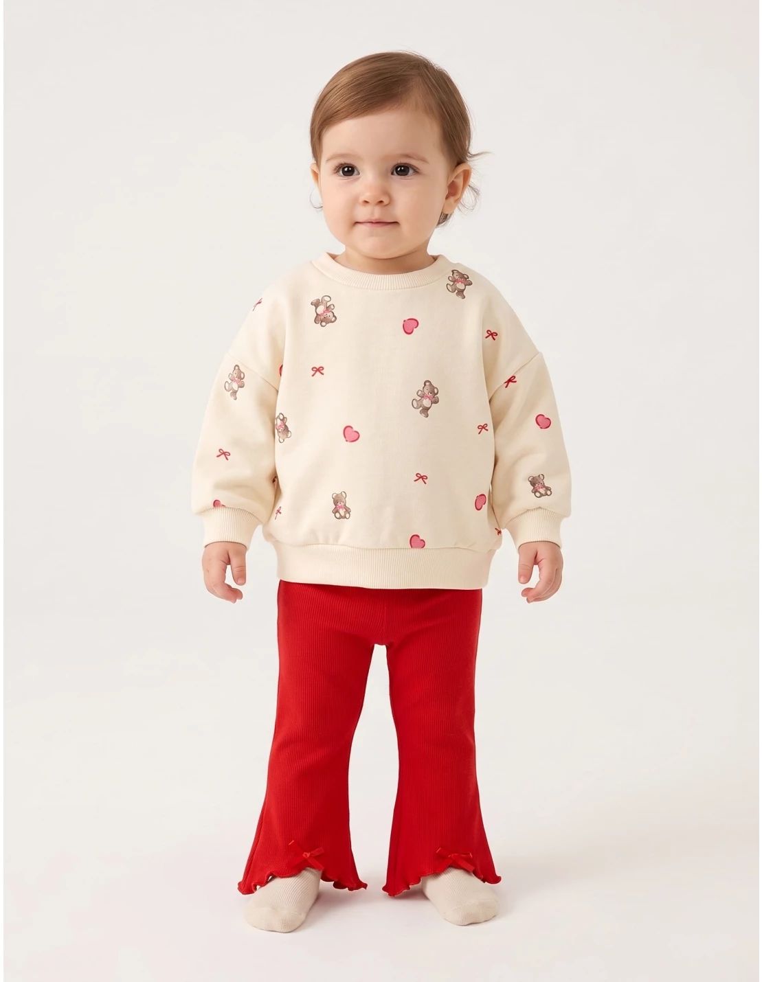 Compleu Buppy Bear, crem-rosu