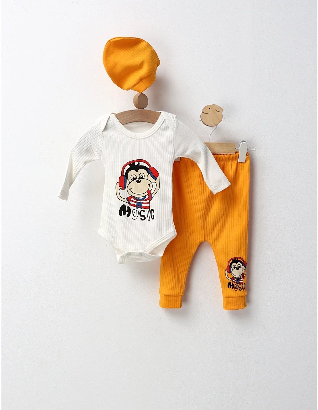 Costumas 3 piese Music Monkey, alb-galben