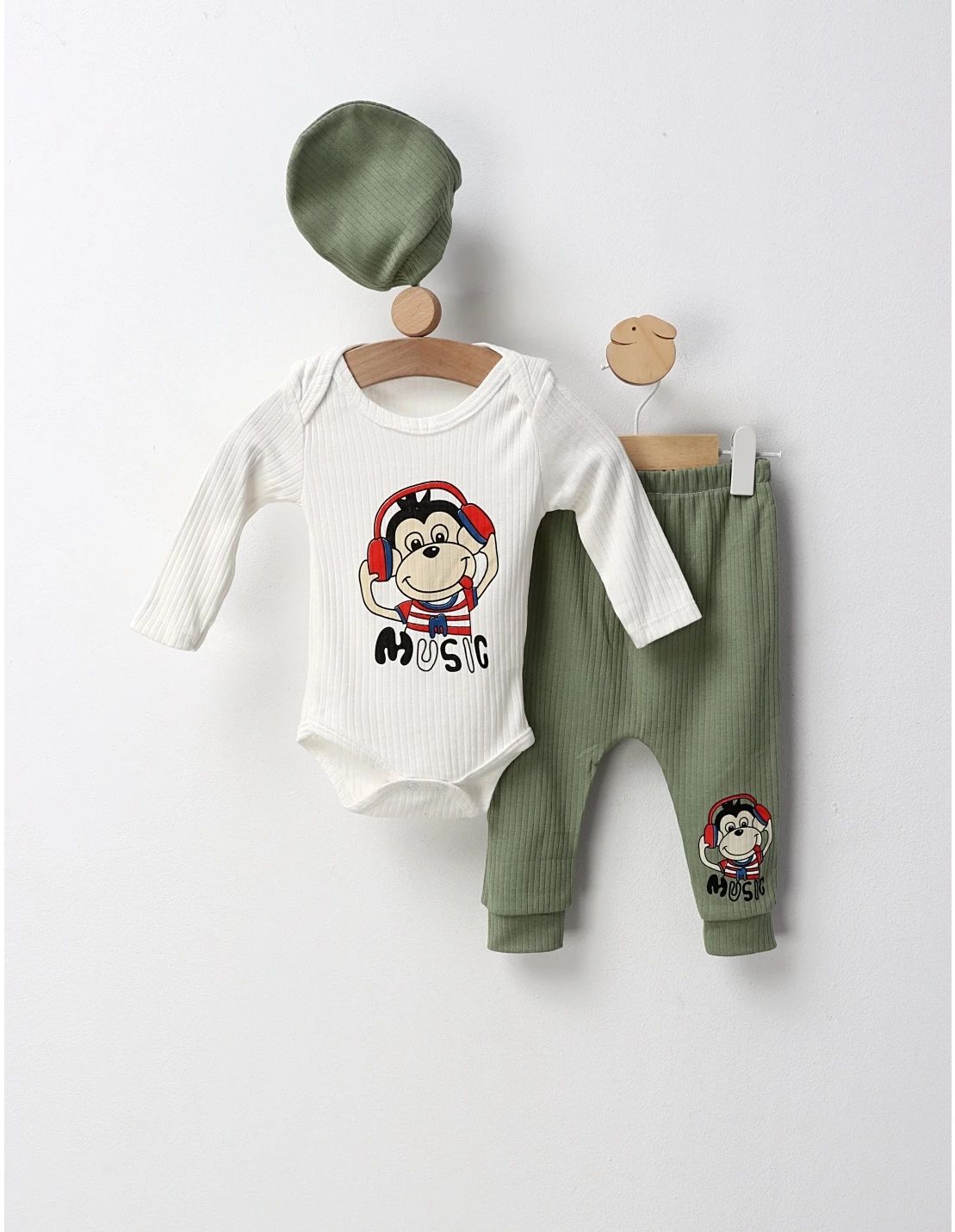 Costumas 3 piese Music Monkey, alb-verde