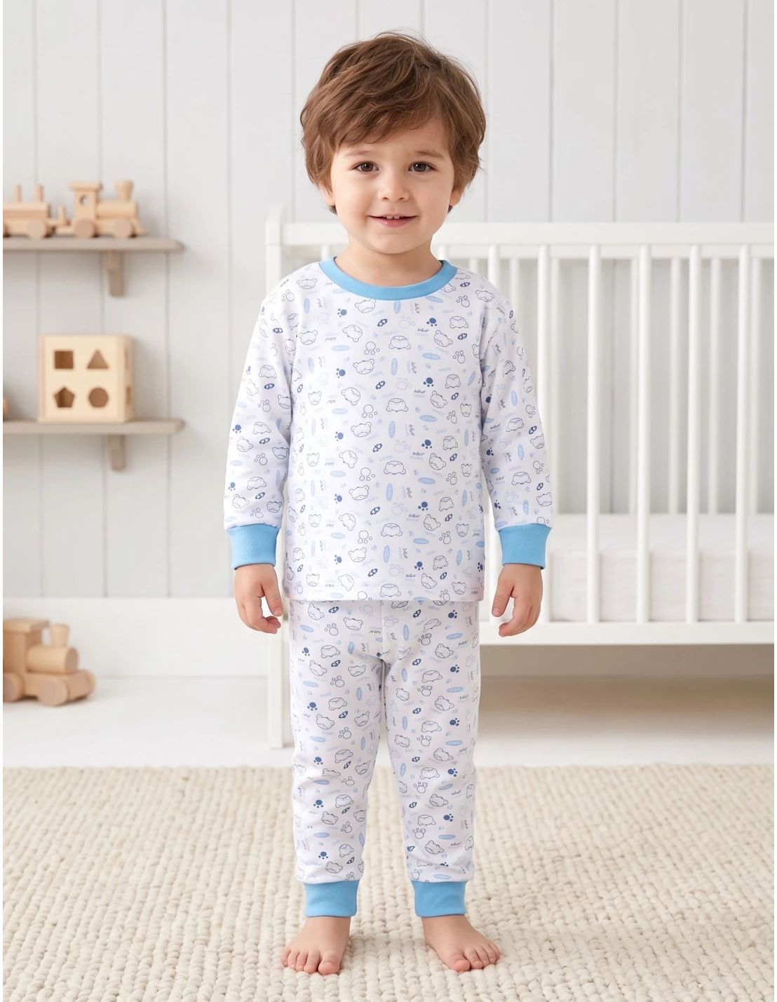 Pijama bbc ML Romania, Happy Bear, alb-blue