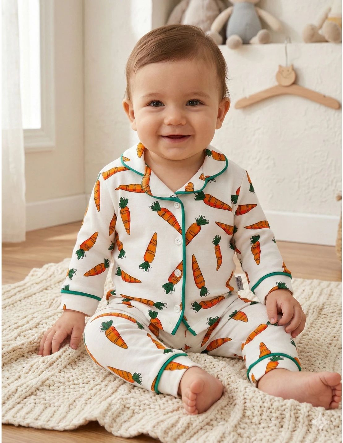 Pijama Kids and Carrots, alb-portocaliu