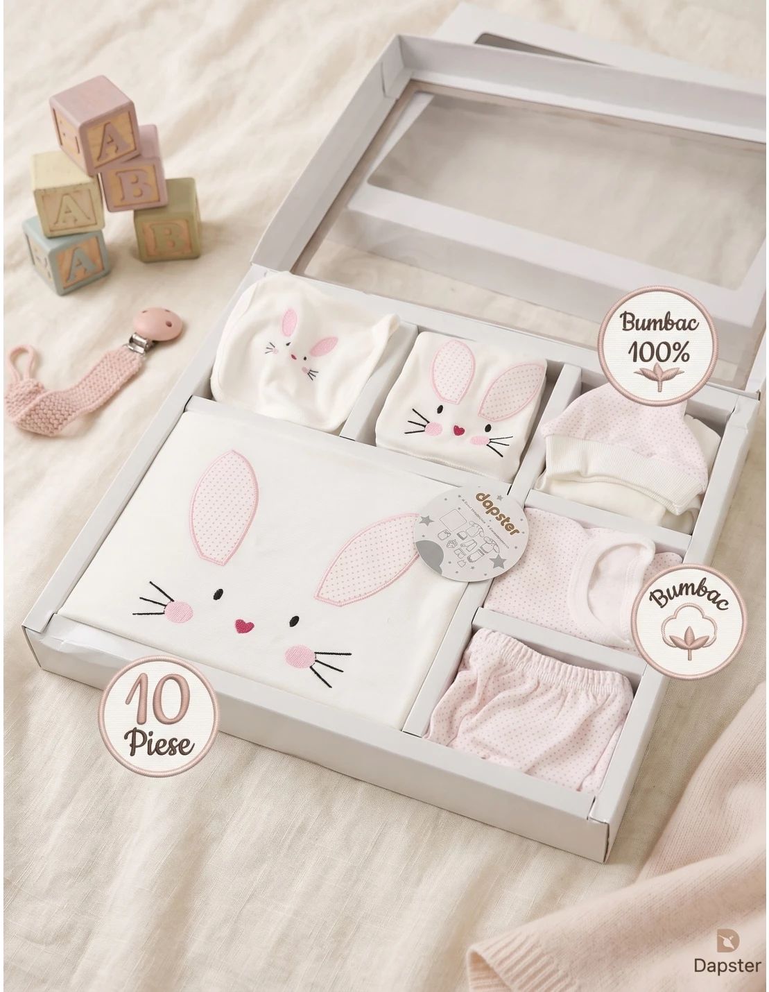 Set 10 piese, nou nascut, Iepurila, cu roz