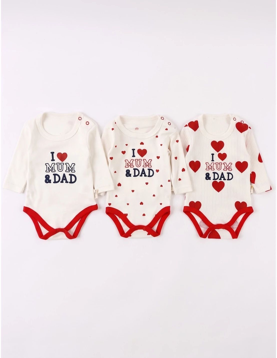 Set 3 body bebe, I Love Mum and Dad, alb rosu