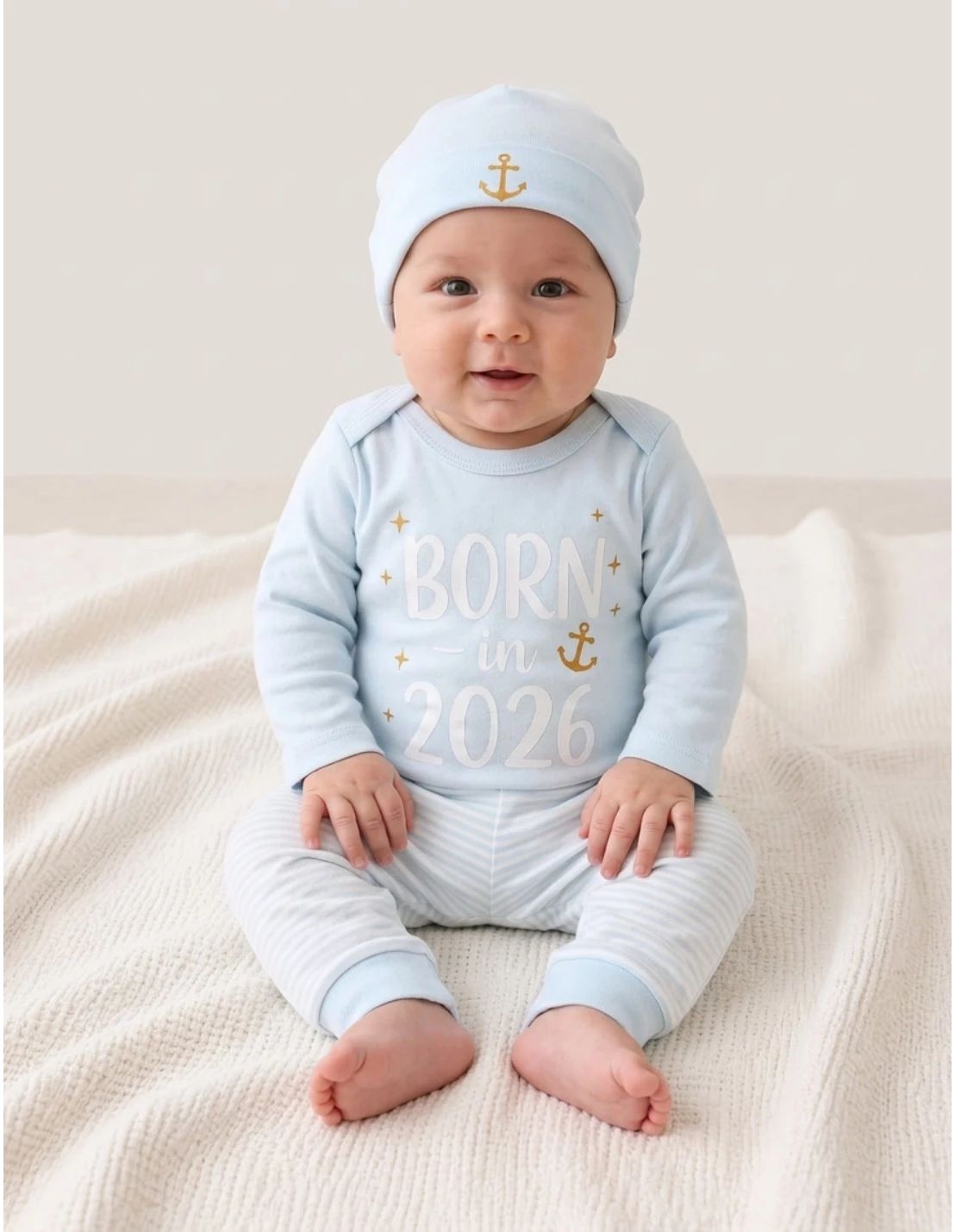 Set 3 piese \'BORN in 2026\' albastru deschis