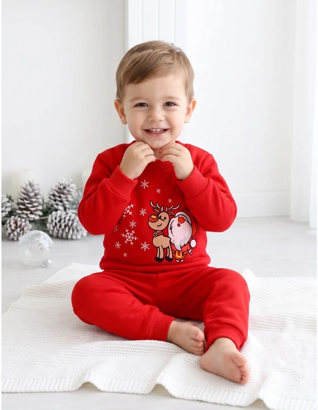 Set bluza si pantalon Craciun-Mosul si renul