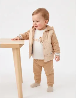 Compleu 3 piese cu geaca, Teddy Bear, crem