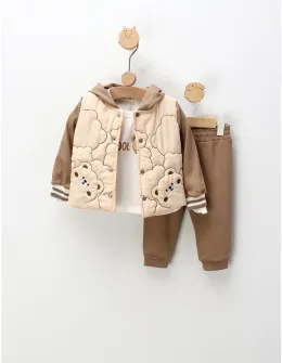 Compleu 3 piese cu geaca, Teddy Bear, maro