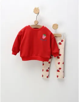 Compleu cu bluza si colanti Strawberry, rosu