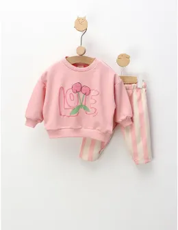 Compleu cu bluza si pantaloni Cherry, roz