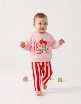 Compleu cu bluza si pantaloni Cherry, roz-rosu