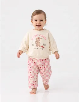 Compleu cu bluza si pantaloni Strawberry, roz
