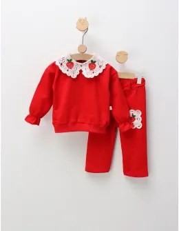 Compleu cu broderie Capsunele, rosu