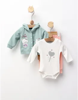 Costumas 3 piese, Loving Bear, verde-corai