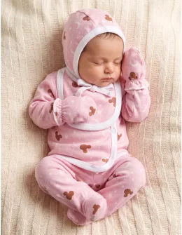 Costumas 5 piese Mickey luna-stele roz
