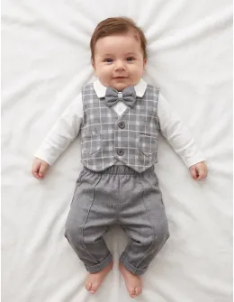 Costumas elegant Andrei, cu papion, cu gri