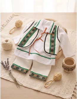 Costumas TRADITIONAL Cantemir, alb-verde