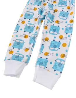 Pantaloni imprimati alb-albastru Vintage Car