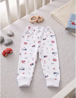 Pantaloni imprimati alb-rosu Fire Truck