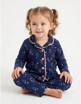 Pijama bleumarin cu inimioare coral