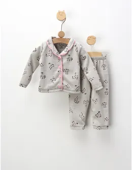 Pijama gri cu print Miky roz