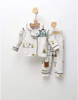 Pijama imprimata Snoopy si Charlie, alb-gri