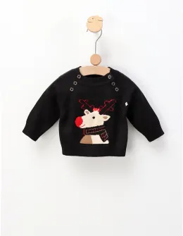 Pulover Mohair, cu Ren, negru
