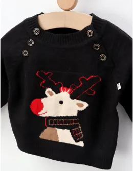 Pulover Mohair, cu Ren, negru
