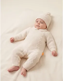 Salopeta cu fes, croset acrilic Amy, crem