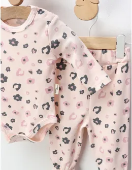 Set 3 piese, cu turban, body, pantaloni, roz