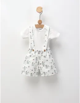 Set de vara, salopeta+tricou, alb-verde