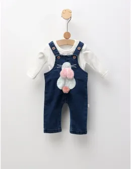 Set salopeta de blug+bluza Iepuras, alb-albastru