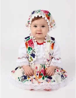 Set traditional Voichița, alb-multicolor