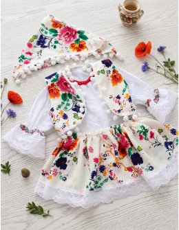 Set traditional Voichița, alb-multicolor