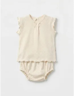 Set tricou + chilotel, cu inimioare, crem
