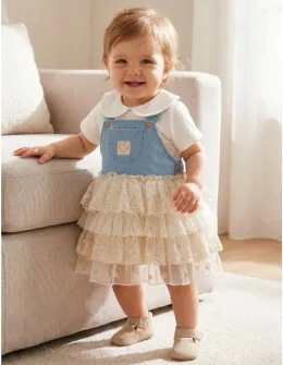 Set vara, Rochita premium cu body, alb-albastru