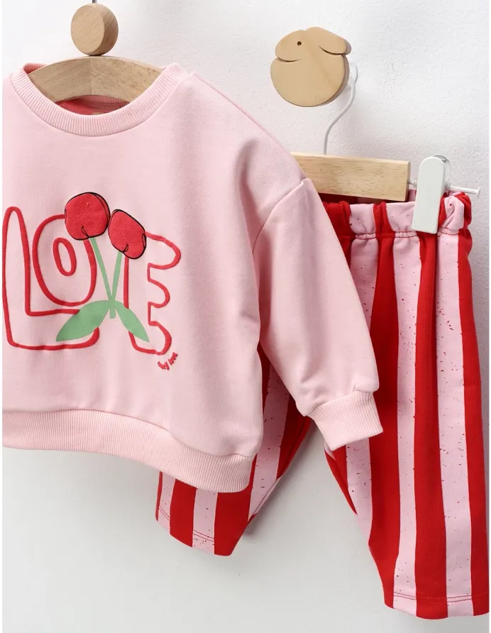 Compleu cu bluza si pantaloni Cherry, roz-rosu picture - 3